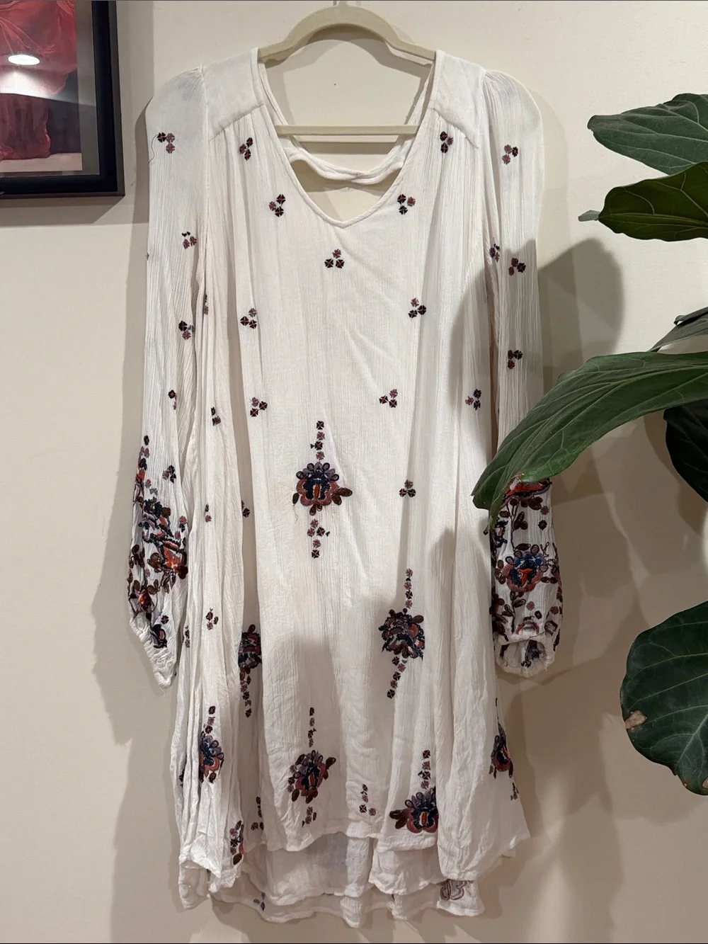 Free People White Embroidered Long-Sleeve Tunic Dress